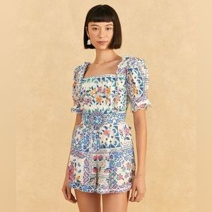Farm Rio Off-White Romantic Bandanas Organic Cotton Romper NWT
